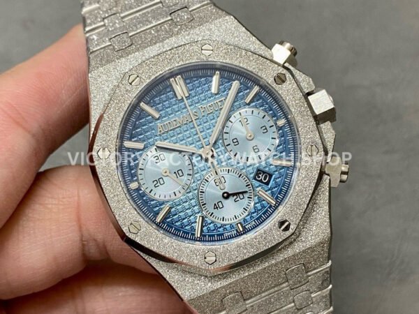 OMF Factory Frosted Audemars Piguet Royal Oak Chronograph 26240BC.GG.1324BC.02 41mm Full Frosted White Gold Blue Dial