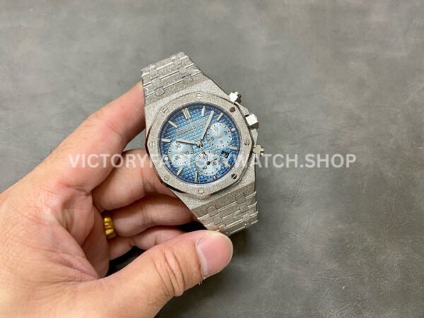OMF Factory Frosted Audemars Piguet Royal Oak Chronograph 26240BC.GG.1324BC.02 41mm Full Frosted White Gold Blue Dial