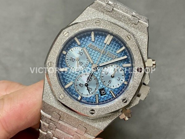 OMF Factory Frosted Audemars Piguet Royal Oak Chronograph 26240BC.GG.1324BC.02 41mm Full Frosted White Gold Blue Dial