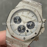 OMF Factory Frosted Audemars Piguet Royal Oak Chronograph 26240STOO1 (5) OMF Factory Frosted Audemars Piguet Royal Oak Chronograph 26240ST.OO.1220ST.03 41mm Full Frosted White Gold Silver Dial