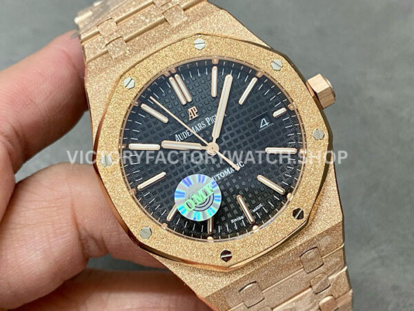 OMF Factory Frosted Audemars Piguet Royal Oak Selfwinding 15400oroo1220or01 41mm (1) OMF Factory Frosted Audemars Piguet Royal Oak Selfwinding 15400or.oo.1220or.01 41mm Full Rose Gold Black Dial