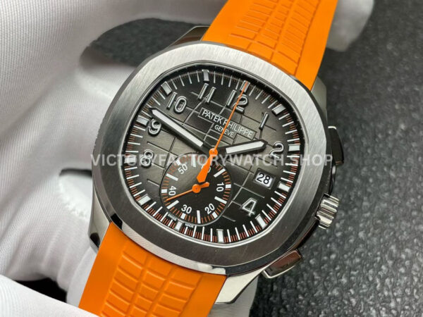 P1 Factory Patek Philippe Aquanaut 5968A-001 42.2mm Steel Orange Rubber Strap Black Dial
