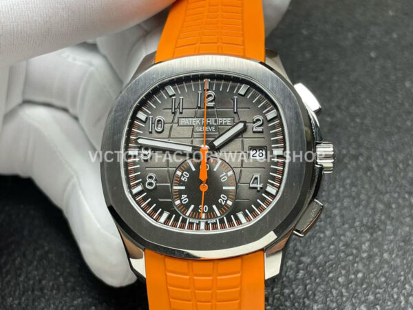 P1 Factory Patek Philippe Aquanaut 5968A-001 42.2mm Steel Orange Rubber Strap Black Dial