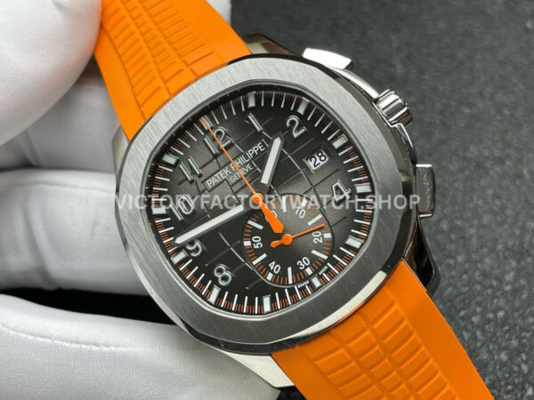 P1 Factory Patek Philippe Aquanaut 5968A-001 42.2mm Steel Orange Rubber Strap Black Dial
