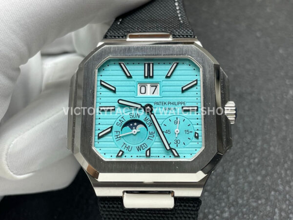 P1 Factory Patek Philippe Cubitus 5822 45mm Platinum Textile Strap Tiffany Blue Dial (7) P1 Factory Patek Philippe Cubitus 5822 45mm Platinum Textile Strap Tiffany Blue Dial