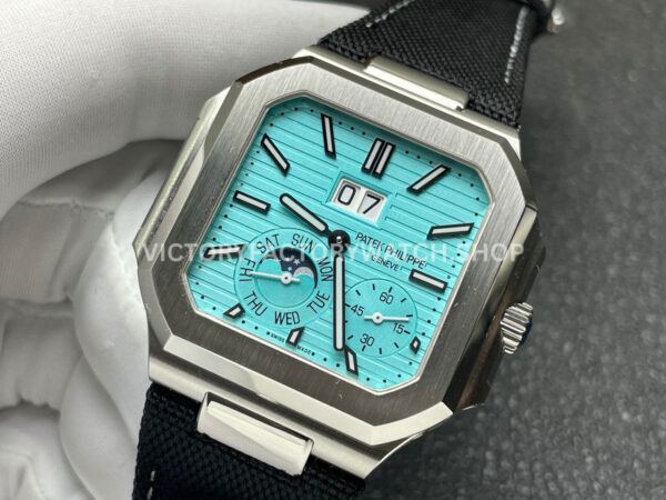 P1 Factory Patek Philippe Cubitus 5822 45mm Platinum Textile Strap Tiffany Blue Dial (8) P1 Factory Patek Philippe Cubitus 5822 45mm Platinum Textile Strap Tiffany Blue Dial