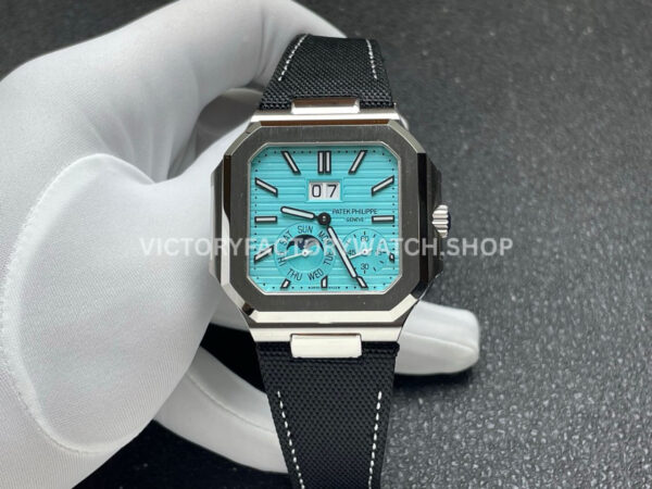 P1 Factory Patek Philippe Cubitus 5822 45mm Platinum Textile Strap Tiffany Blue Dial (9) P1 Factory Patek Philippe Cubitus 5822 platinum Tiffany blue dial 45mm