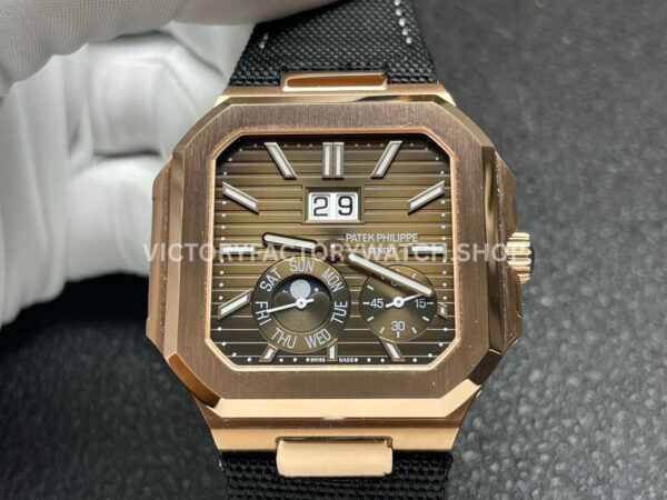 P1 Factory Patek Philippe Cubitus 5822 45mm Rose Gold Textile Strap Brown Dial