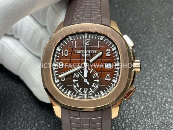 P1 Factory Patek Philippe Aquanaut 5968R-0001 42.2mm Rose Gold Brown Rubber Strap Arabic Numerals Brown Dial