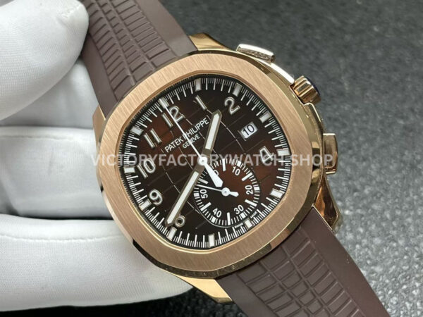 P1 Factory Patek Philippe Aquanaut 5968R-0001 42.2mm Rose Gold Brown Rubber Strap Arabic Numerals Brown Dial