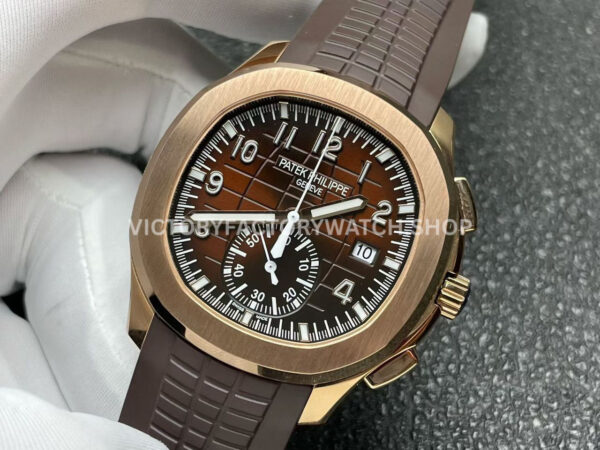 P1 Factory Patek Philippe Aquanaut 5968R-0001 42.2mm Rose Gold Brown Rubber Strap Arabic Numerals Brown Dial