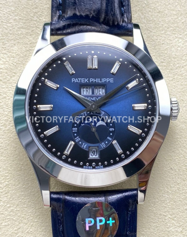 PP+ Factory Patek Philippe Annual Calendar 5396G-017 White Gold Baguette Diamonds Blue Dial (1) PP+ Factory Patek Philippe Annual Calendar 5396G-017 baguette blue dial