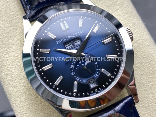 PP+ Factory Patek Philippe Annual Calendar 5396G-017 White Gold Baguette Diamonds Blue Dial (2) PP+ Factory Patek Philippe Annual Calendar 5396G-017 38.5mm White Gold Baguette Diamonds Blue Dial
