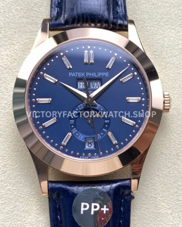 PP+ Factory Patek Philippe Annual Calendar 5396R-014 Rose Gold Blue Dial (1) PP+ Factory Patek Philippe Annual Calendar 5396R-015 baguette blue dial
