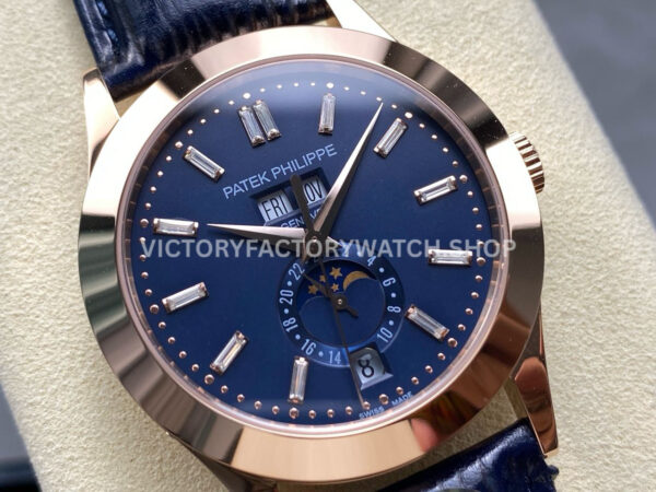PP+ Factory Patek Philippe Annual Calendar 5396R-014 Rose Gold Blue Dial (3) PP+ Factory Patek Philippe Annual Calendar 5396R-015 38.5mm Rose Gold Baguette Blue Dial