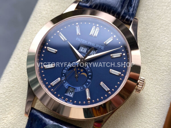 PP+ Factory Patek Philippe Annual Calendar 5396R-014 Rose Gold Blue Dial (5) PP+ Factory Patek Philippe Annual Calendar 5396R-015 38.5mm Rose Gold Baguette Blue Dial