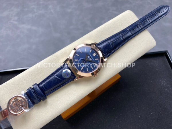PP+ Factory Patek Philippe Annual Calendar 5396R-014 Rose Gold Blue Dial (7) PP+ Factory Patek Philippe Annual Calendar 5396R-015 38.5mm Rose Gold Baguette Blue Dial