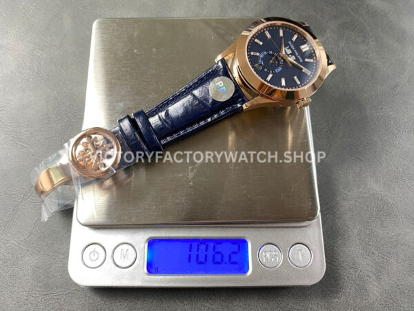PP+ Factory Patek Philippe Annual Calendar 5396R-014 Rose Gold Blue Dial (9) PP+ Factory Patek Philippe Annual Calendar 5396R-015 38.5mm Rose Gold Baguette Blue Dial