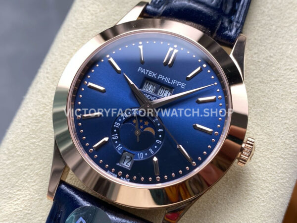 PP+ Factory Patek Philippe Annual Calendar 5396R-015 Rose gold Baguette Blue Dial (5) PP+ Factory Patek Philippe Annual Calendar 5396R-014 38.5mm Rose Gold Blue Dial