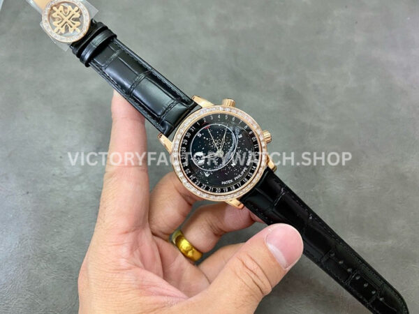 PP Factory Patek Philippe Celestial Moon 6104R-001 44mm Rose Gold Diamond Bezel Leather Black Dial