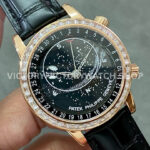 PP Factory Patek Philippe Celestial Moon 6104R-001 44mm Rose Gold Diamond Bezel Leather Black Dial