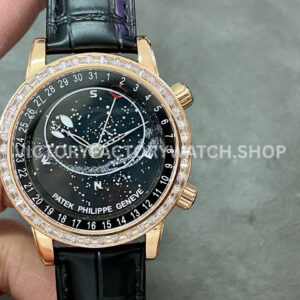 PP Factory Patek Philippe Celestial Moon 44mm 6104R-001 Rose Gold Diamond Bezel Leather Black Dial (1 (8) PP Factory Patek Philippe Celestial Moon 6104R-001 black dial rose gold