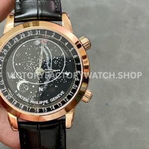 PP Factory Patek Philippe Celestial Moon 6102R-001 44mm Rose Gold Leather Black Dial (7) PP Factory Patek Philippe Celestial Moon 6102R-001 rose gold black dial