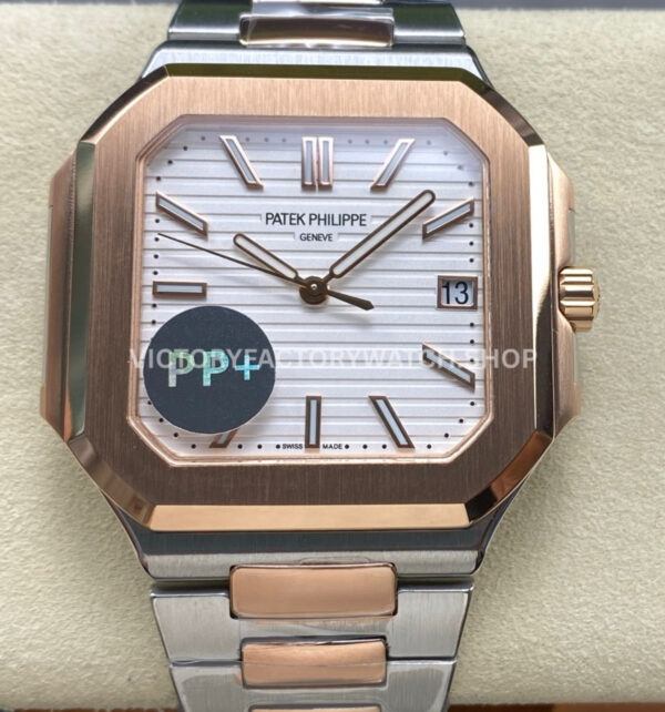 PP+ Factory Patek Philippe Cubitus 5821 45mm Half Rose Gold White Dial (2) PP+ Cubitus 5821 half rose gold white dial 45mm balanced fit