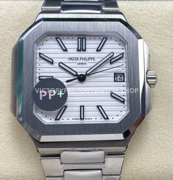 PP+ Factory Patek Philippe Cubitus 5821 45mm White Dial (2) PP+ Cubitus 5821 white dial 45mm minimal layout