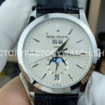 PPF Factory Patek Philippe Annual Calendar 5396G-011 38mm White Gold Leather Strap Silver Dial (6) PPF Factory Patek Philippe Annual Calendar 5396G 011 silver dial white gold leather strap