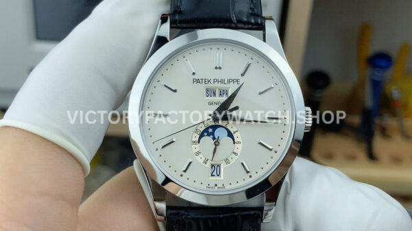PPF Factory Patek Philippe Annual Calendar 5396G-011 38mm White Gold Leather Strap Silver Dial (6) PPF Factory Patek Philippe Annual Calendar 5396G 011 silver dial white gold leather strap