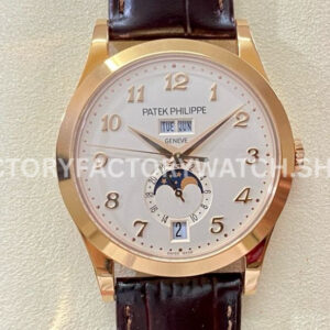 PPF Factory Patek Philippe Annual Calendar 5396R-012 38mm Rose Gold Leather Strap Arabic PPF Factory Patek Philippe Annual Calendar 5396R 012 Arabic numerals silver dial rose gold