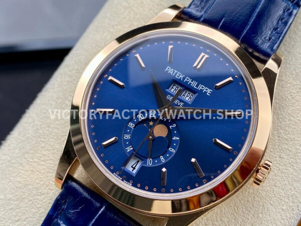 PPF Factory Patek Philippe Annual Calendar 5396R-014 38mm Rose Gold Leather Strap Blue Dial
