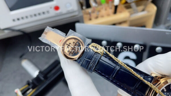PPF Factory Patek Philippe Annual Calendar 5396R-015 Rose Gold Baguette Diamond Blue Dial (2) PPF Factory Patek Philippe Annual Calendar 5396R-015 38mm Rose Gold Baguette Diamond Blue Dial