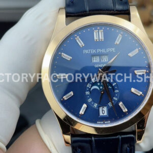 PPF Factory Patek Philippe Annual Calendar 5396R-015 Rose Gold Baguette Diamond Blue Dial (4) PPF Factory Patek Philippe Annual Calendar 5396R 015 blue baguette diamond dial rose gold