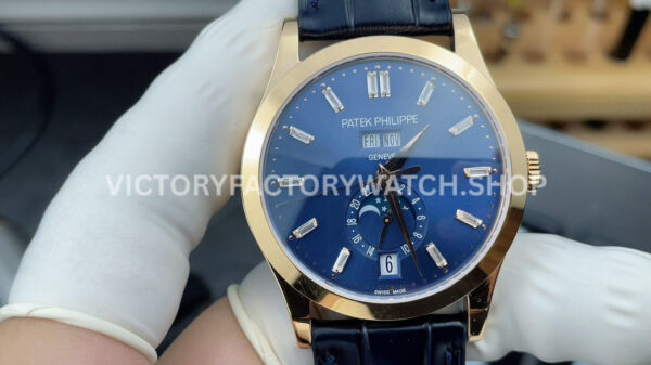 PPF Factory Patek Philippe Annual Calendar 5396R-015 Rose Gold Baguette Diamond Blue Dial (4) PPF Factory Patek Philippe Annual Calendar 5396R 015 blue baguette diamond dial rose gold