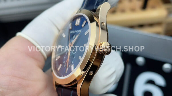 PPF Factory Patek Philippe Annual Calendar 5396R-015 Rose Gold Baguette Diamond Blue Dial (5) PPF Factory Patek Philippe Annual Calendar 5396R-015 38mm Rose Gold Baguette Diamond Blue Dial