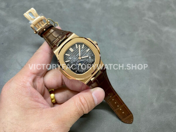 PPF Factory Patek Philippe Nautilus 40mm 5712R-001 Rose Gold Leather Strap Brown Dial