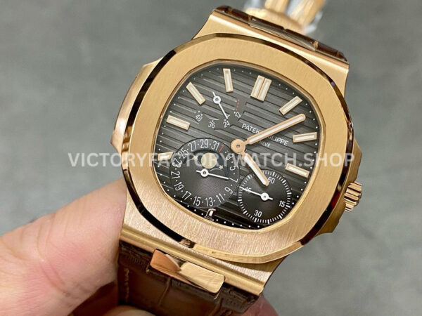 PPF Factory Patek Philippe Nautilus 40mm 5712R-001 Rose Gold Leather Strap Brown Dial