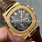 PPF Factory Patek Philippe Nautilus 40mm 5712R-001 Rose Gold Leather Strap Brown Dial