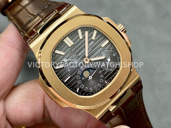 PPF Factory Patek Philippe Nautilus 40mm 5712R-001 Rose Gold Leather Strap Brown Dial