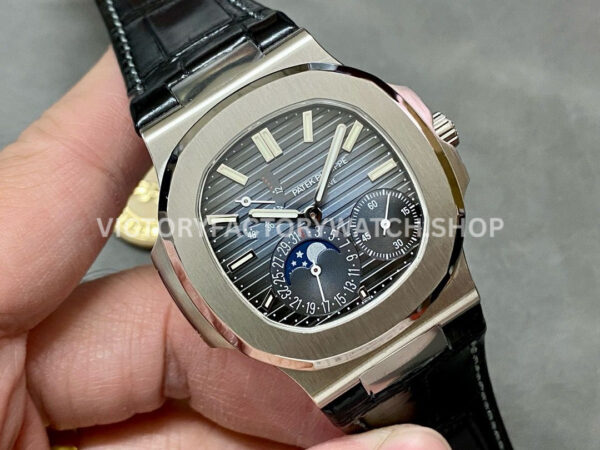 PPF Factory Patek Philippe Nautilus 5712G-001 40mm  White Gold Leather Strap Blue Dial