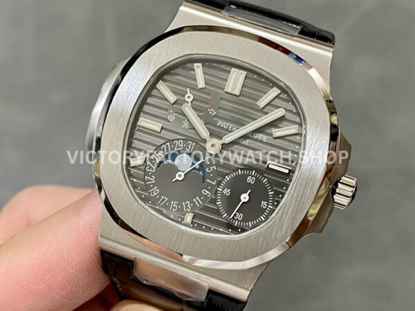 PPF Factory Patek Philippe Nautilus 40mm 5712G-001 White Gold Leather Grey Dial (4) PPF Factory Patek Philippe Nautilus 5712G-001 40mm White Gold Leather Strap Grey Dial