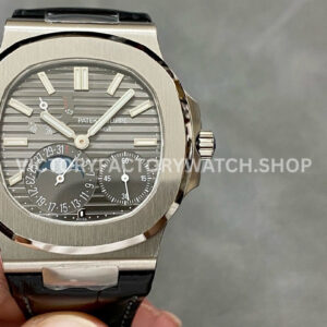 PPF Nautilus 5712G grey dial white gold leather replica watch