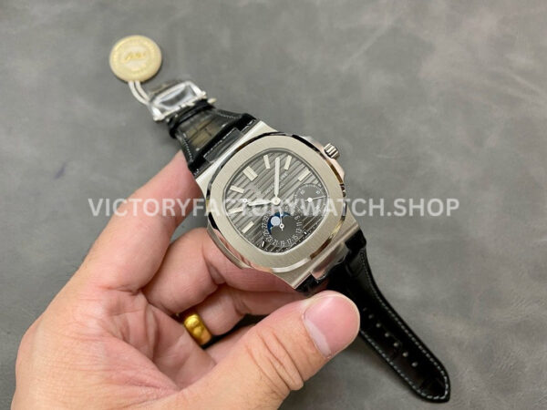 PPF Factory Patek Philippe Nautilus 40mm 5712G-001 White Gold Leather Grey Dial (9) PPF Factory Patek Philippe Nautilus 5712G-001 40mm White Gold Leather Strap Grey Dial