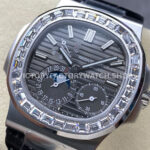 PPF Factory Patek Philippe Nautilus 5724G-001 40mm White Gold Leather Strap Grey Dial (5) PPF Factory Patek Philippe Nautilus 5724G-001 40mm White Gold Diamond Bezel Leather Strap Grey Dial