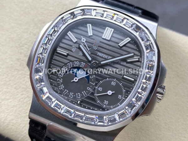 PPF Factory Patek Philippe Nautilus 5724G-001 40mm White Gold Leather Strap Grey Dial (5) PPF Factory Patek Philippe Nautilus 5724G-001 40mm White Gold Diamond Bezel Leather Strap Grey Dial