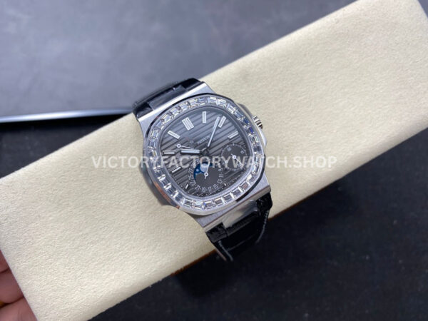 PPF Factory Patek Philippe Nautilus 5724G-001 40mm White Gold Leather Strap Grey Dial (6) PPF Factory Patek Philippe Nautilus 5724G-001 40mm White Gold Diamond Bezel Leather Strap Grey Dial