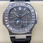PPF Factory Patek Philippe Nautilus 5724G-001 40mm White Gold Leather Strap Grey Dial (7) PPF Nautilus 5724G grey dial diamond bezel replica watch