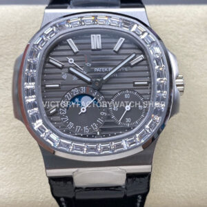 PPF Nautilus 5724G grey dial diamond bezel replica watch